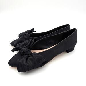 Loeffler Randall Noa Bow Pointed Toe Block Heel Pump Womens Black Size US9B EU39